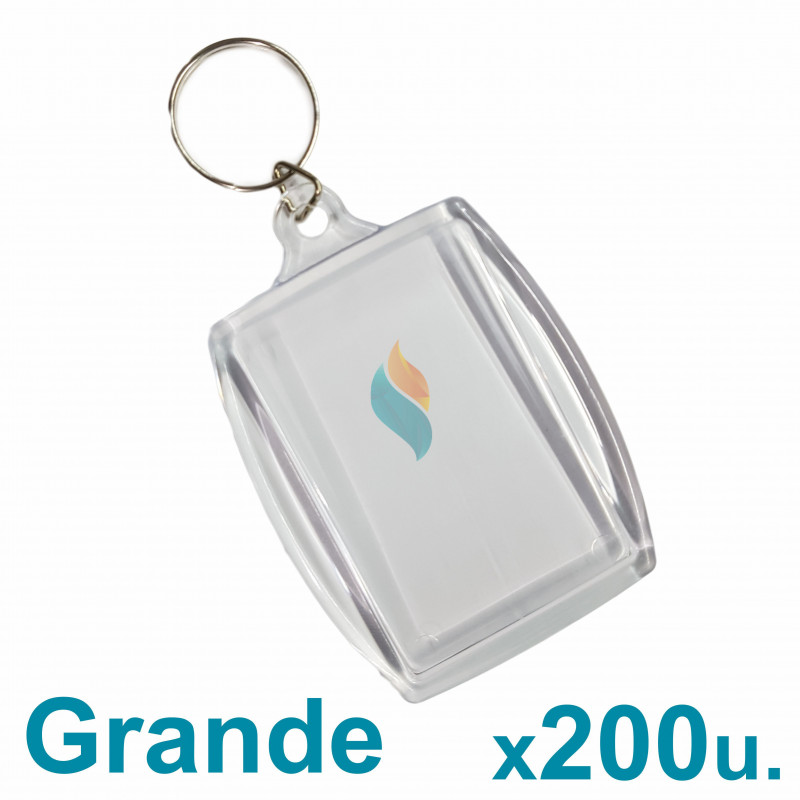 Llaveros Acrílicos 6x4cm. Grandes Transparentes BULTO x200 u. para foto / publicidad