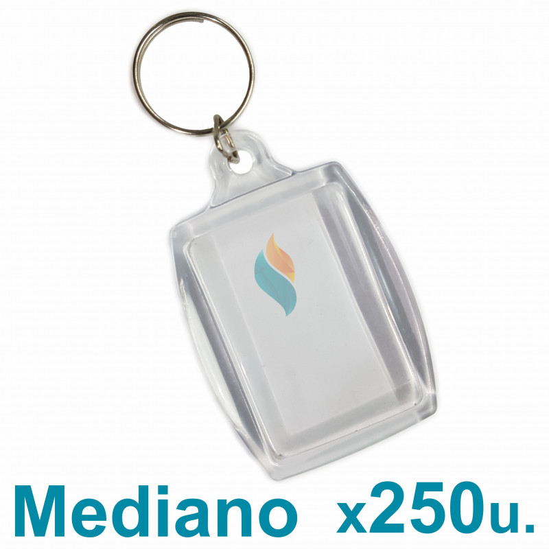 Llaveros Acrílicos 3x4.5cm. Medianos Transparente BULTO x250 u. Para Foto / Publicidad