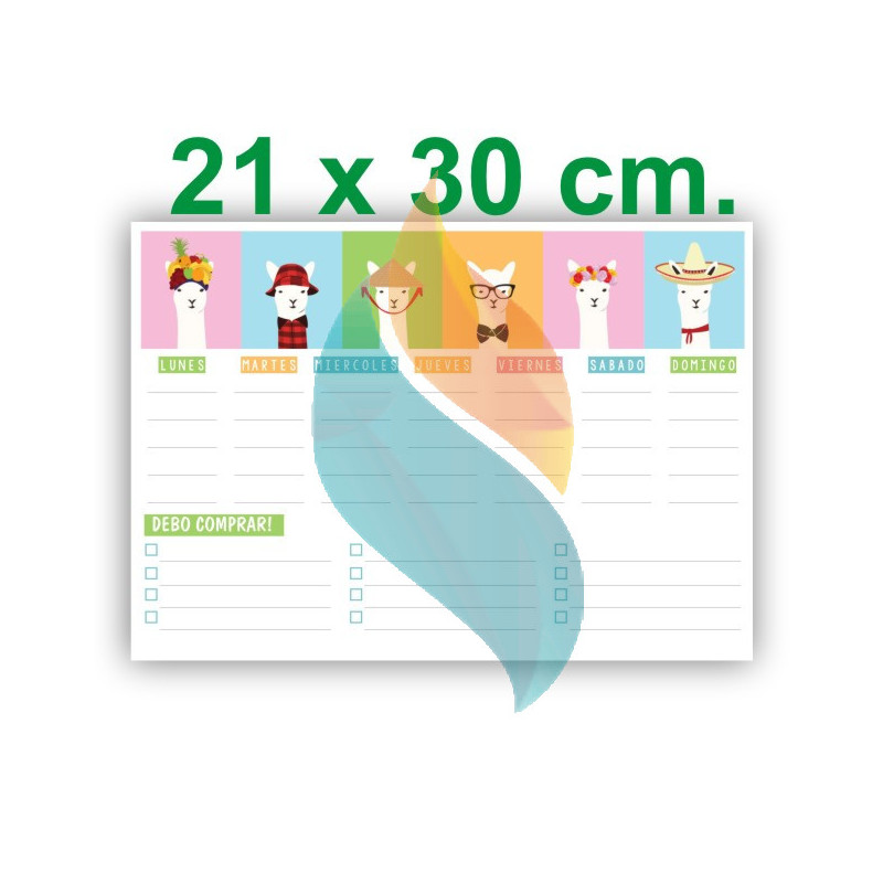 Pizarra Planner Organizador Imantado Modelo "Llama" Tamaño A4