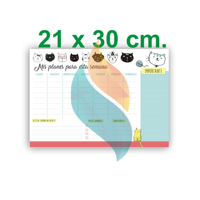 Pizarra Planner Organizador Imantado Modelo "Gatos" Tamaño A4