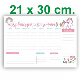 Pizarra Planner Organizador Imantado Modelo "Unicornio" Tamaño A4