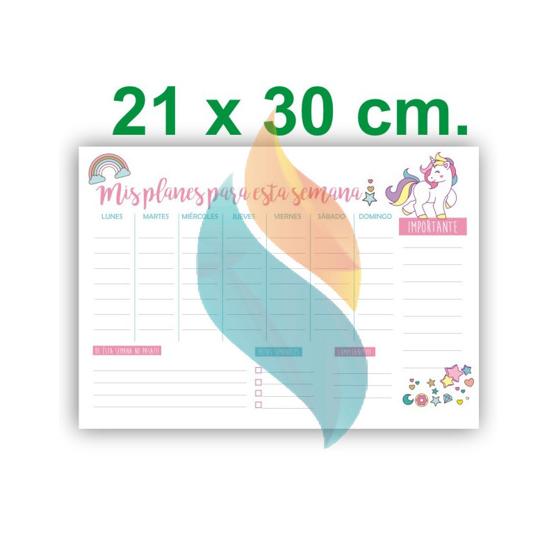 Pizarra Planner Organizador Imantado Modelo "Unicornio" Tamaño A4