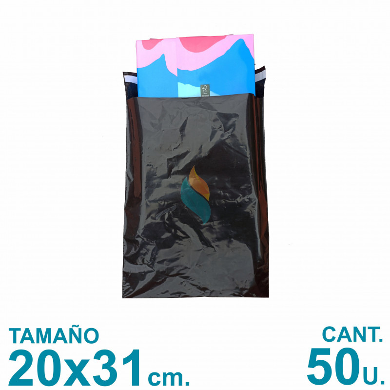 Bolsas Ecommerce 20x31 cm. Con Adhesivo Inviolable x50 u. Negras