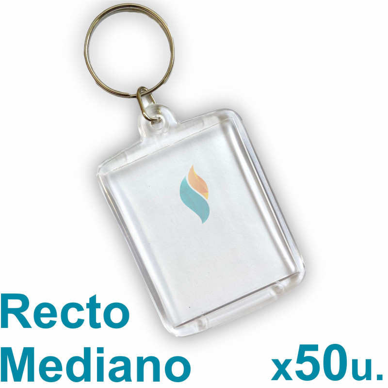 Llavero Recto x50 u. 3,5x4,5 cm. Acrílico Transparente P/ Foto Publicidad