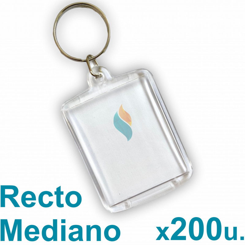 Llavero Recto x200 u. 3,5x4,5 cm. Acrílico Transparente P/ Foto Publicidad