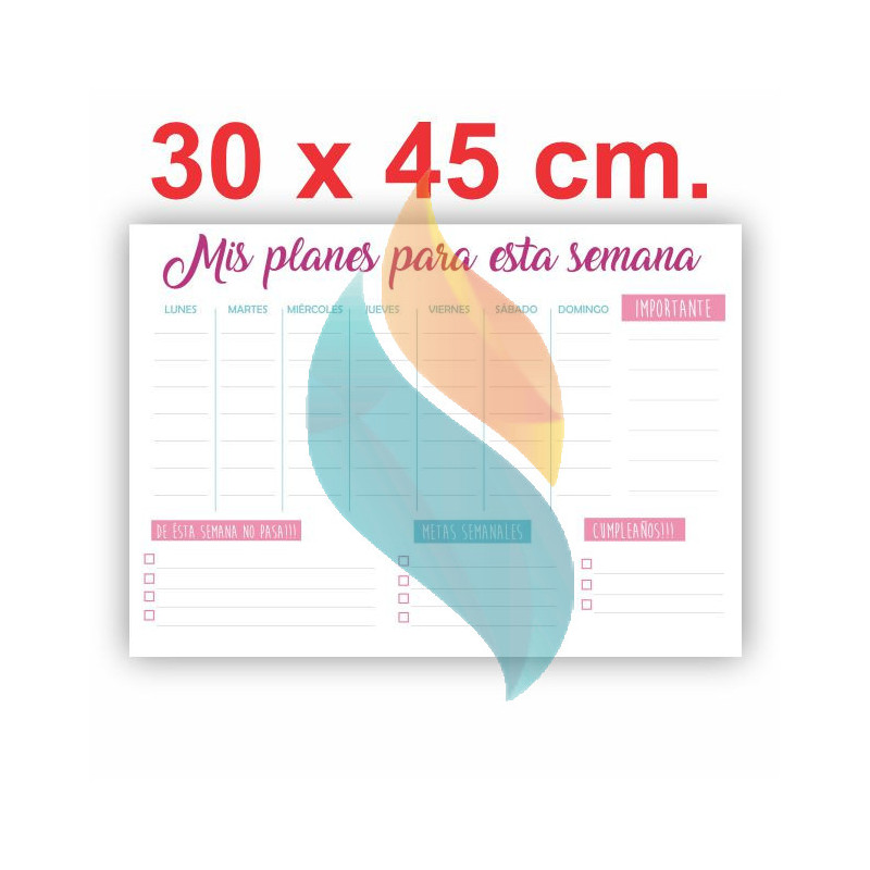Pizarra Planner Organizador Imantado Modelo "Semana" 30 x 45 cm.