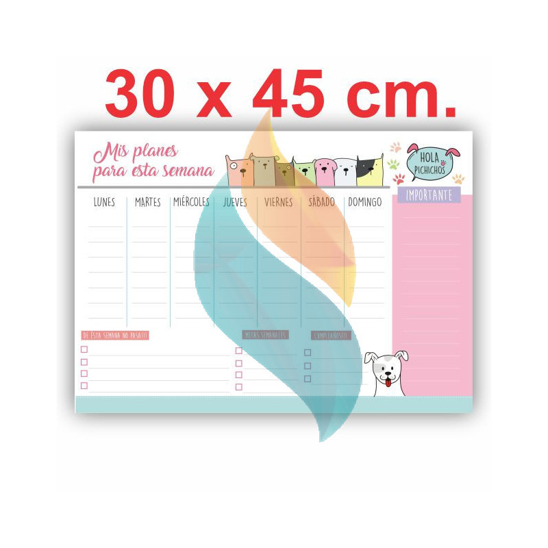 Pizarra Planner Organizador Imantado Modelo "Perros" 30 x 45 cm.