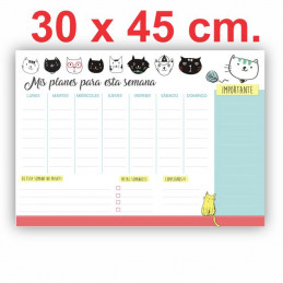 Pizarra Planner Organizador Imantado Modelo "Gatos" 30 x 45 cm.