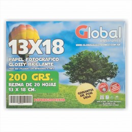 Papel Fotográfico 13x18cm 200 gr. Brillante x 20 hojas - Global