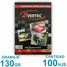 Papel Fotográfico Autoadhesivo A4 130 gr. Brillante x 100 hojas - Evertec
