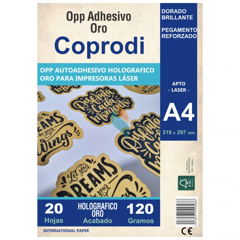 Vinilo Opp Holografico Oro Autoadhesivo A4 20 hojas - Coprodi