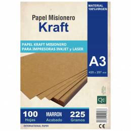 Papel Kraft Misionero A3 225 gr. x 100 hjs. Madera Marron
