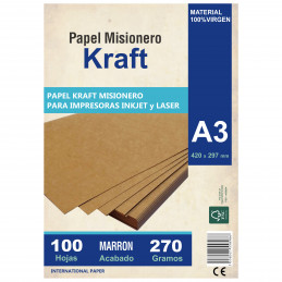 Papel Kraft Misionero A3 270 gr. x 100 hjs. Madera Marron