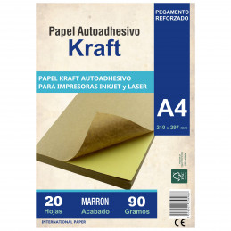 Papel Kraft Misionero Autoadhesivo A4 x20 hjs. Madera Marrón 80 gr.