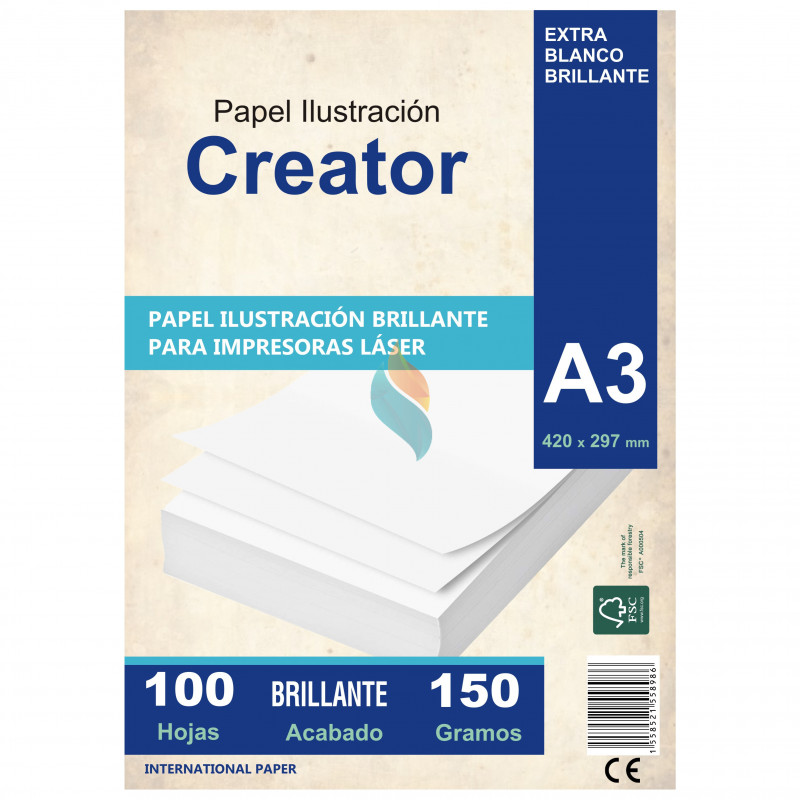 Papel Ilustración Brillante A3 150 gr. 100 hojas