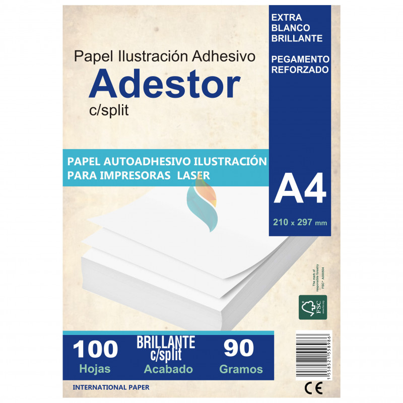 Papel Autoadhesivo Ilustración Brillante A4 x100 hojas c/Split