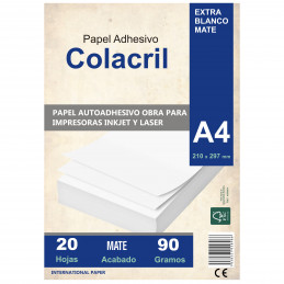 Papel Autoadhesivo Obra A4  Mate 20 hojas
