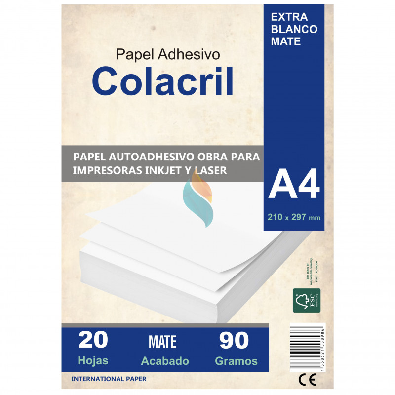 Papel Autoadhesivo Obra A4  Mate 20 hojas