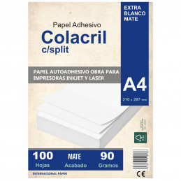 Papel Autoadhesivo Obra Mate A4 x100 hojas c/Split