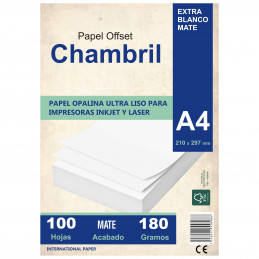 Papel Opalina Lisa Chambril A4 180 gr. 100 hojas