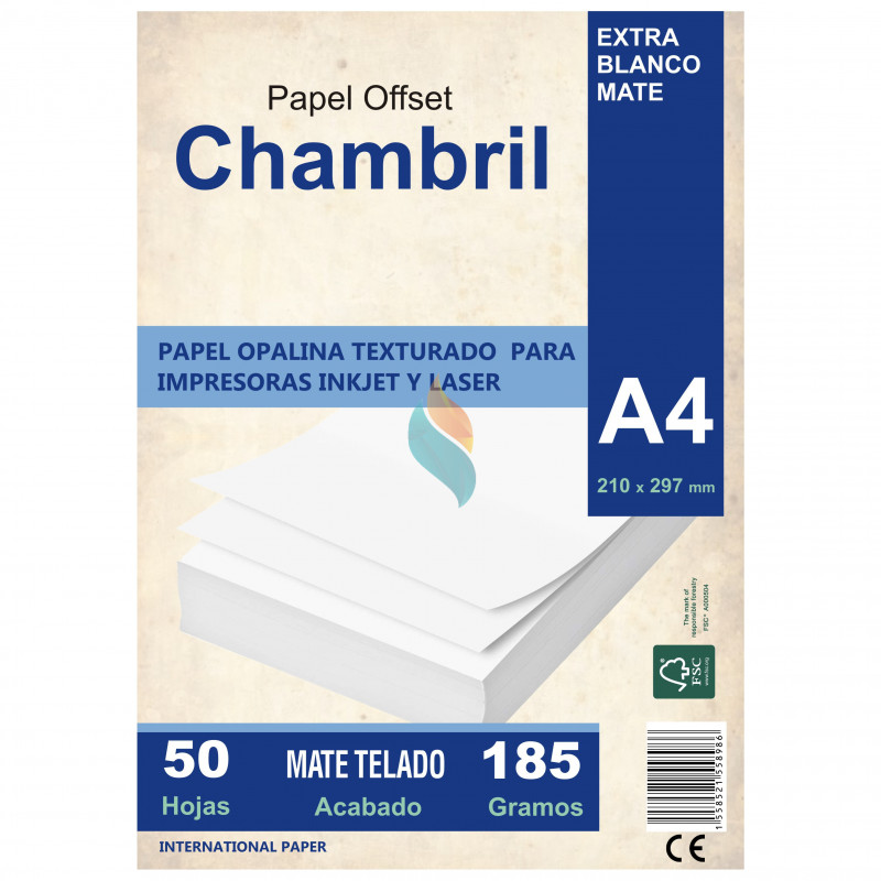 Papel Opalina Texturada / Telada  A4 185 gr. 50 hojas