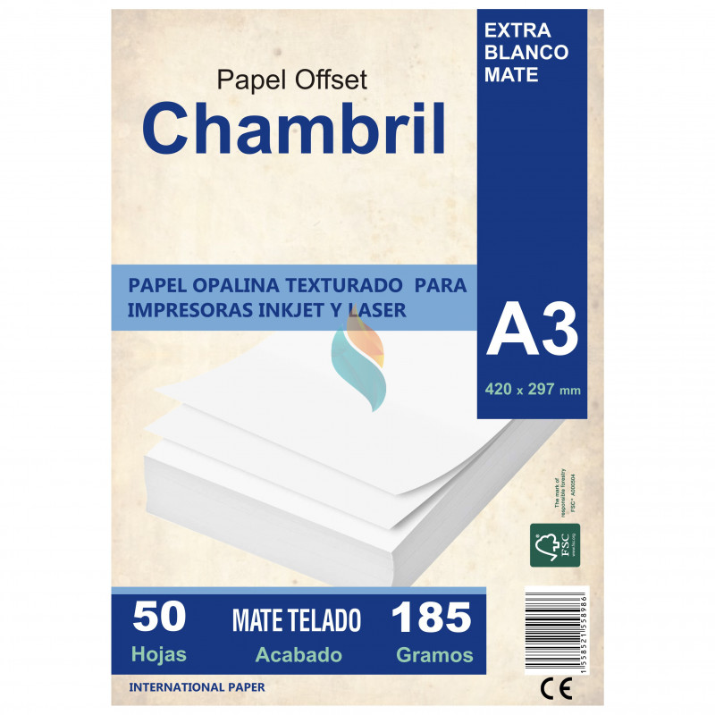 Papel Opalina Texturada / Telada  A3 185 gr. 50 hojas