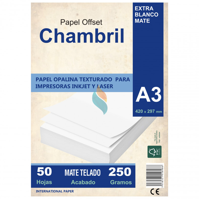 Papel Opalina Texturada / Telada  A3 250 gr. 50 hojas