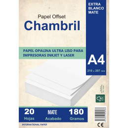 Papel Opalina Lisa Chambril A4 180 gr. 20 hojas