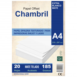 Papel Opalina Texturada / Telada  A4 185 gr. 20 hojas