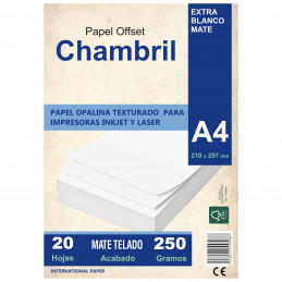 Papel Opalina Texturada / Telada  A4 250 gr. 20 hojas