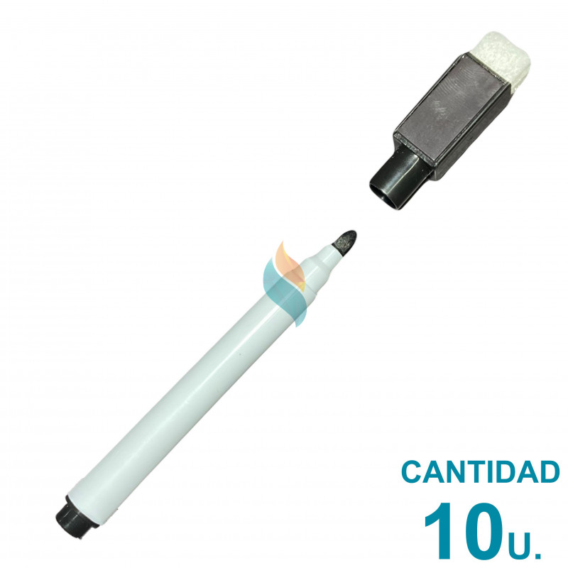 Marcador Para Pizarra Con Borrador + Iman Negro x10u.