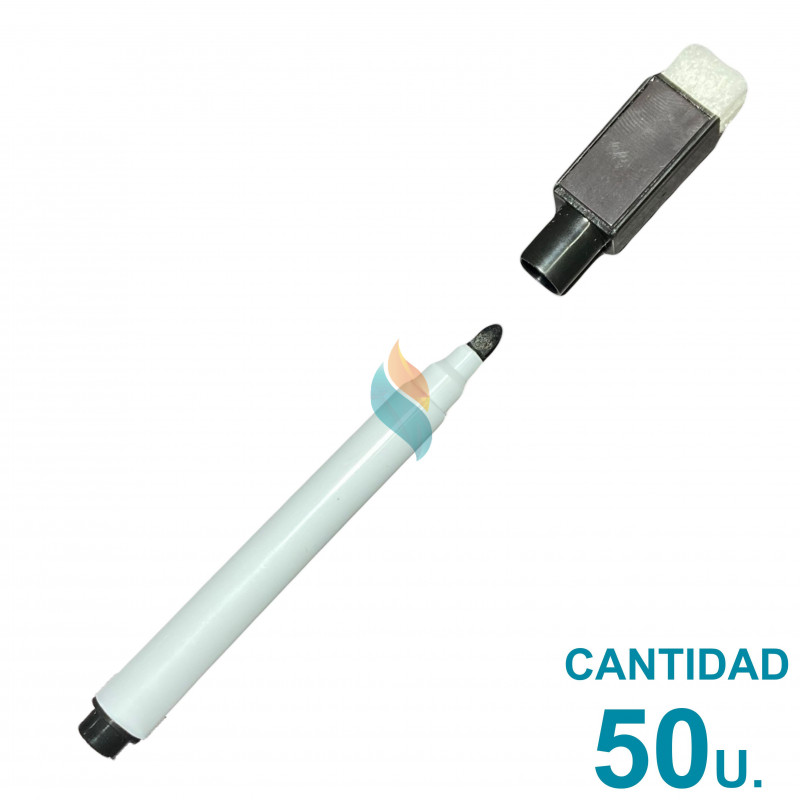 Marcador Para Pizarra Con Borrador + Iman Negro x50u.