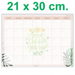 Pizarra Planner Organizador Imantado Modelo "Love The Life" 21 x 30 cm.