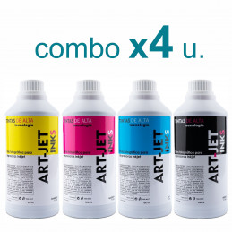 Tinta DYE Fotográfica Comercial ART JET Combo x 4 u. 1lt. c/u. 4lts TOTAL para Sistema Continuo Epson, Hp, Brother