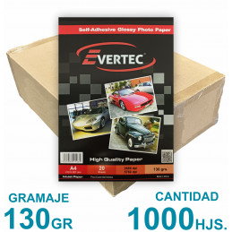 Papel Fotográfico Autoadhesivo A4 130 gr. Brillante x 1000 hojas - Evertec PRECIO MAYORISTA
