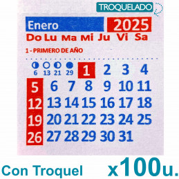Almanaque 2025 Calendario Mignon Mensual 5.5x5 cm. Con Troquelado x100u
