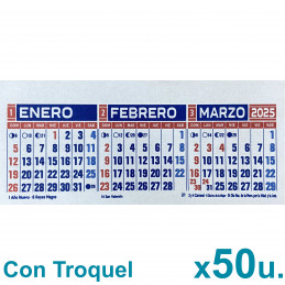 Almanaque 2025 Calendario Mignon Tri Mensual 19x8 cm. Con Troquelado x50u.