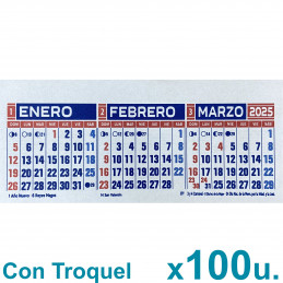 Almanaque 2025 Calendario Mignon Tri Mensual 19x8 cm. Con Troquelado x100u.