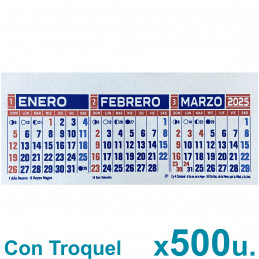 Almanaque 2025 Calendario Mignon Tri Mensual 19x8 cm. Con Troquelado x500u.