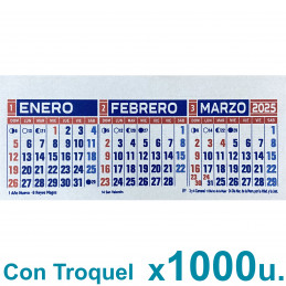 Almanaque 2025 Calendario Mignon Tri Mensual 19x8 cm. Con Troquelado x1000u.
