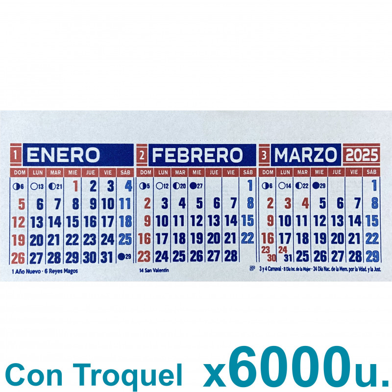 Almanaque 2024 Calendario Mignon Tri Mensual 19x8 cm. Con Troquelado x6000u. PRECIO MAYORISTA