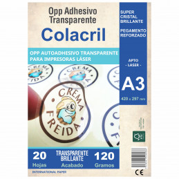 Vinilo Opp Transparente Autoadhesivo A3 20 hojas - Colacril